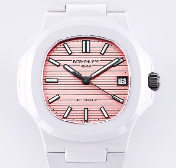 Custom Patek Philippe Watch Nautilus Pink Dial White Ceramic