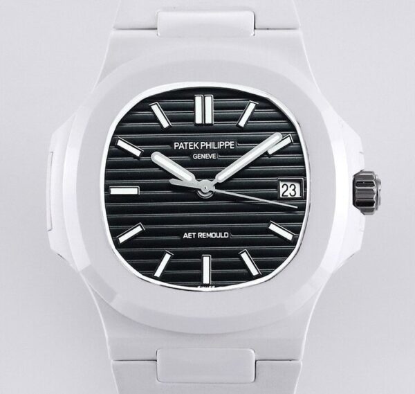 Patek Philippe Nautilus Custom Black Dial White Ceramic Watch