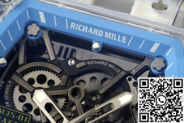 Replica Richard Mille RM35-01 Blue Dial White Rubber Strap