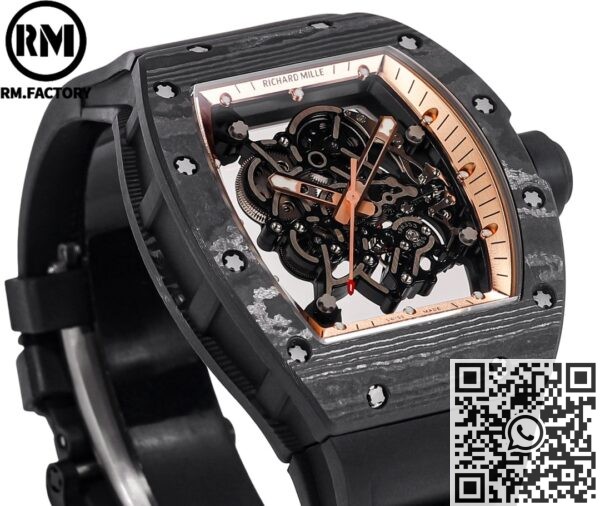 RM Factory Fake Richard Mille RM055: The Exquisite Gold Bezel Carbon Fiber Case