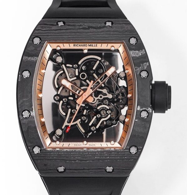 RM Factory Fake Richard Mille RM055: The Exquisite Gold Bezel Carbon Fiber Case