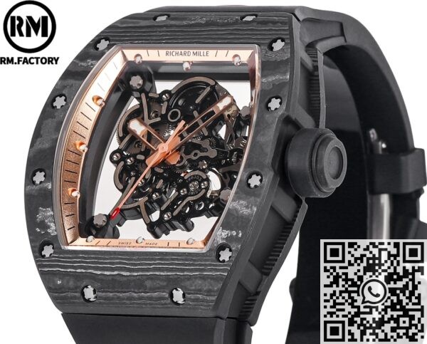 RM Factory Fake Richard Mille RM055: The Exquisite Gold Bezel Carbon Fiber Case