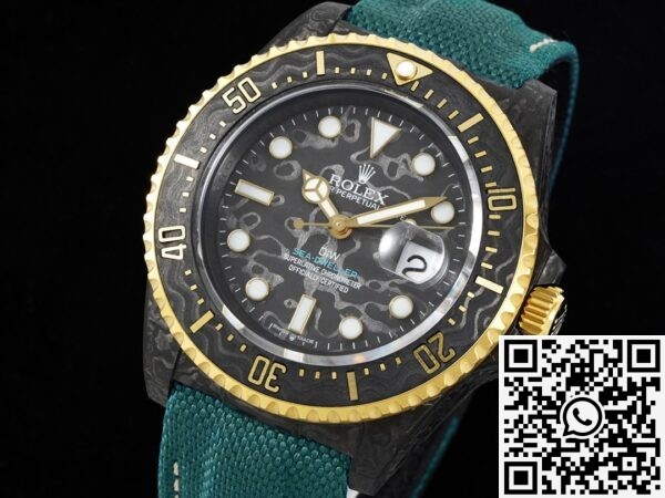 DIW Custom Rolex Fake Sea-Dweller Carbon Fiber Case Gold Bezel – A Fusion of Luxury and Innovation