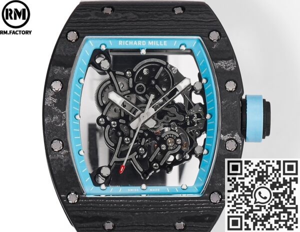 RM Factory Replicas Richard Mille RM055: The Stunning Blue Bezel Carbon Fiber Case