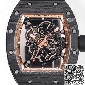 RM Factory Fake Richard Mille RM055: The Exquisite Gold Bezel Carbon Fiber Case